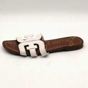 Sam Edelman Womens Sandal Bay White Leather Slide Cut Out Straps Flat Heel 8